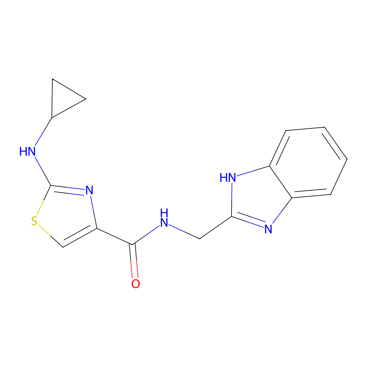 N-(1H-1,3-benzimidazol-2-ylmethyl)-2-(cyclopropylamino)-1,3-thiazole-4-carboxamide molecular structure, CAS 1574494-26-0