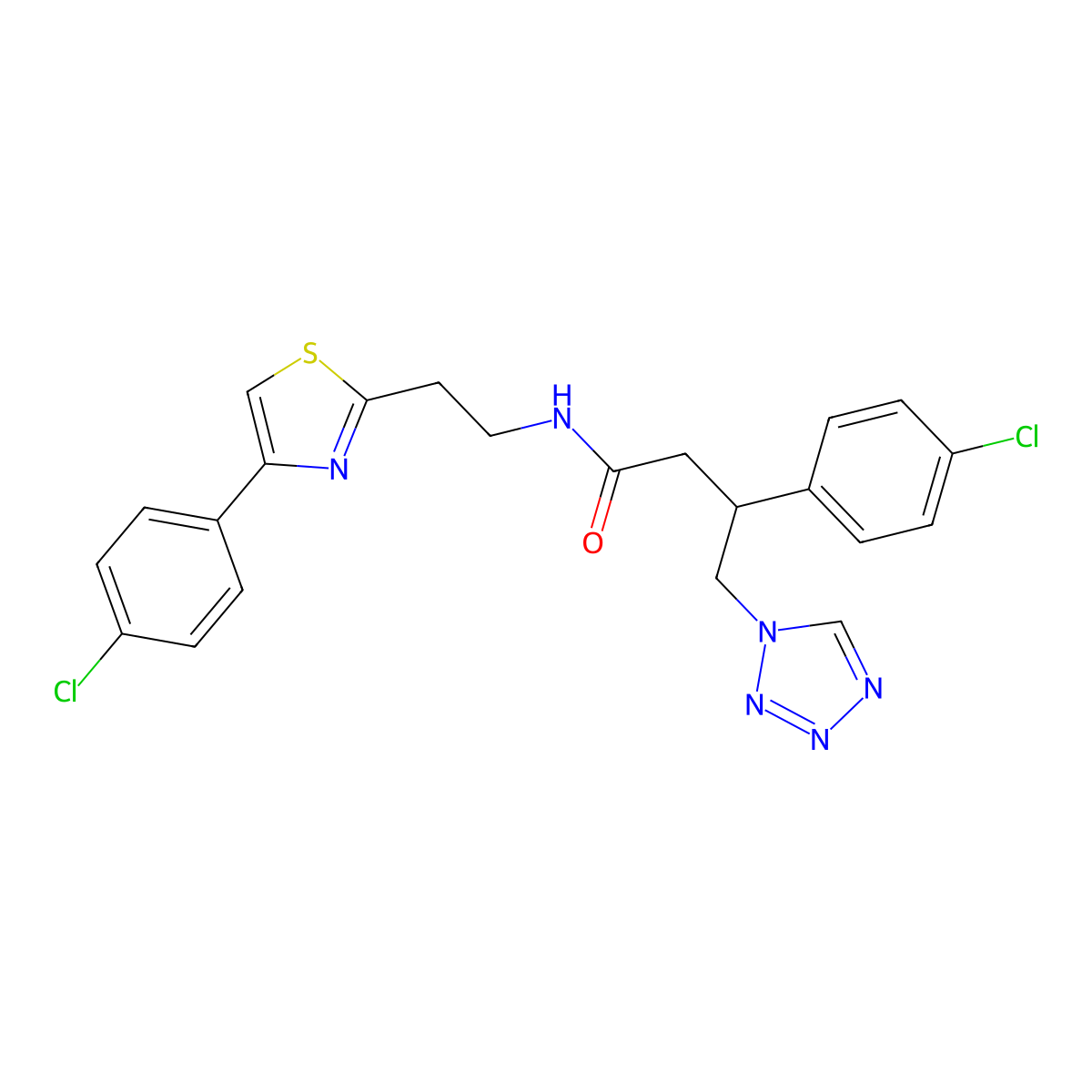 3-(4-chlorophenyl)-N-{2-[4-(4-chlorophenyl)-1,3-thiazol-2-yl]ethyl}-4-(1H-tetrazol-1-yl)butanamide molecular structure, CAS 1574494-37-3