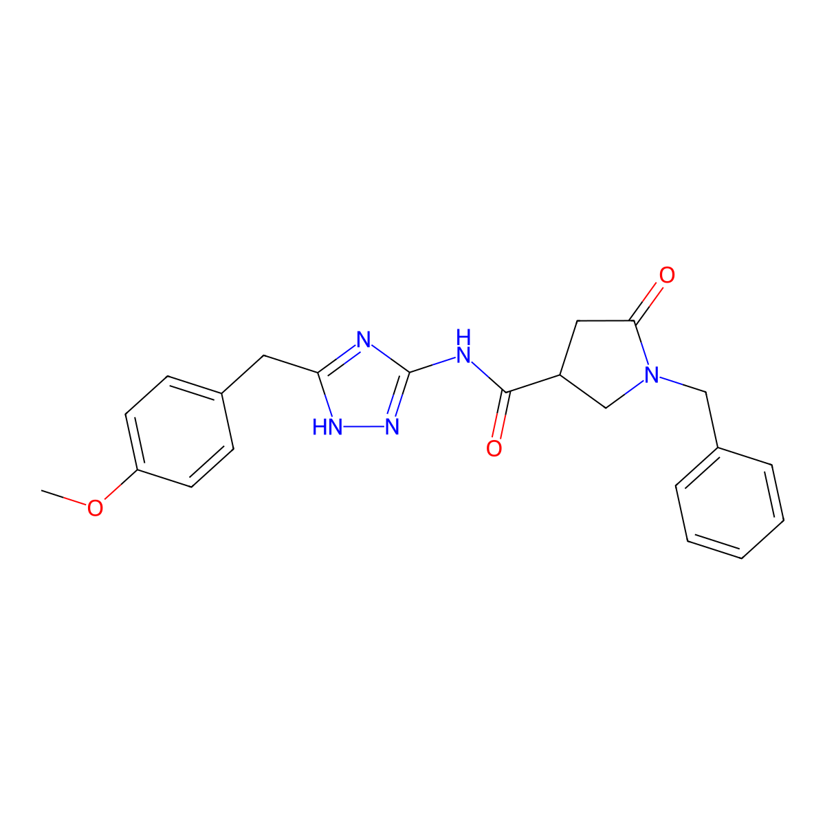1-benzyl-N-[3-(4-methoxybenzyl)-1H-1,2,4-triazol-5-yl]-5-oxopyrrolidine-3-carboxamide molecular structure, CAS 1574494-63-5