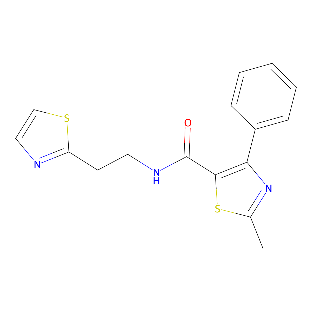 2-methyl-4-phenyl-N-[2-(1,3-thiazol-2-yl)ethyl]-1,3-thiazole-5-carboxamide molecular structure, CAS 1574494-67-9