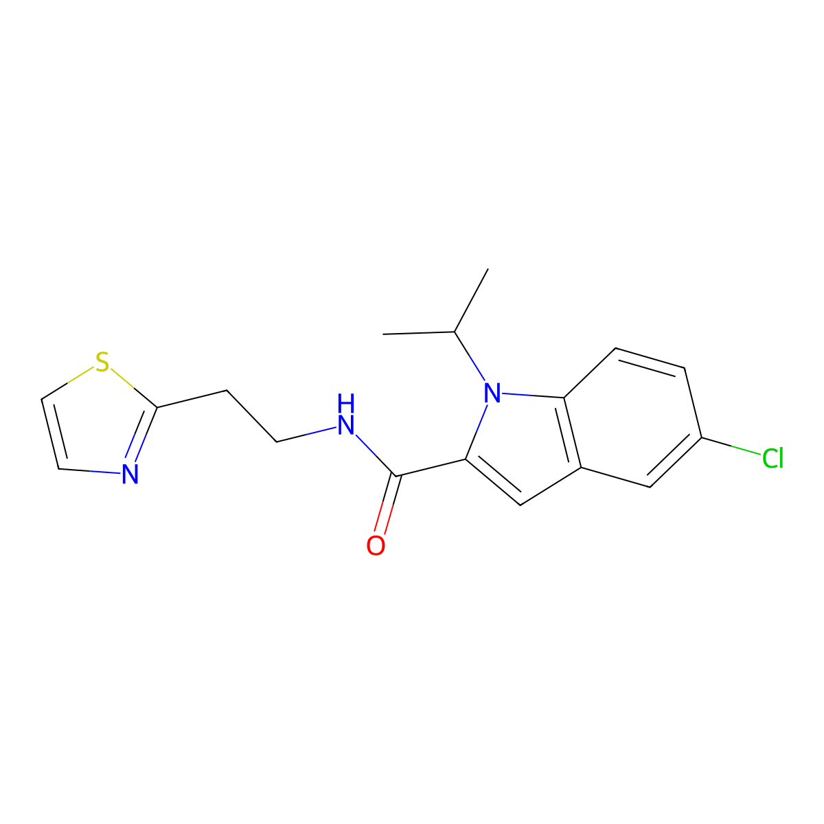 5-chloro-1-(propan-2-yl)-N-[2-(1,3-thiazol-2-yl)ethyl]-1H-indole-2-carboxamide molecular structure, CAS 1574494-79-3