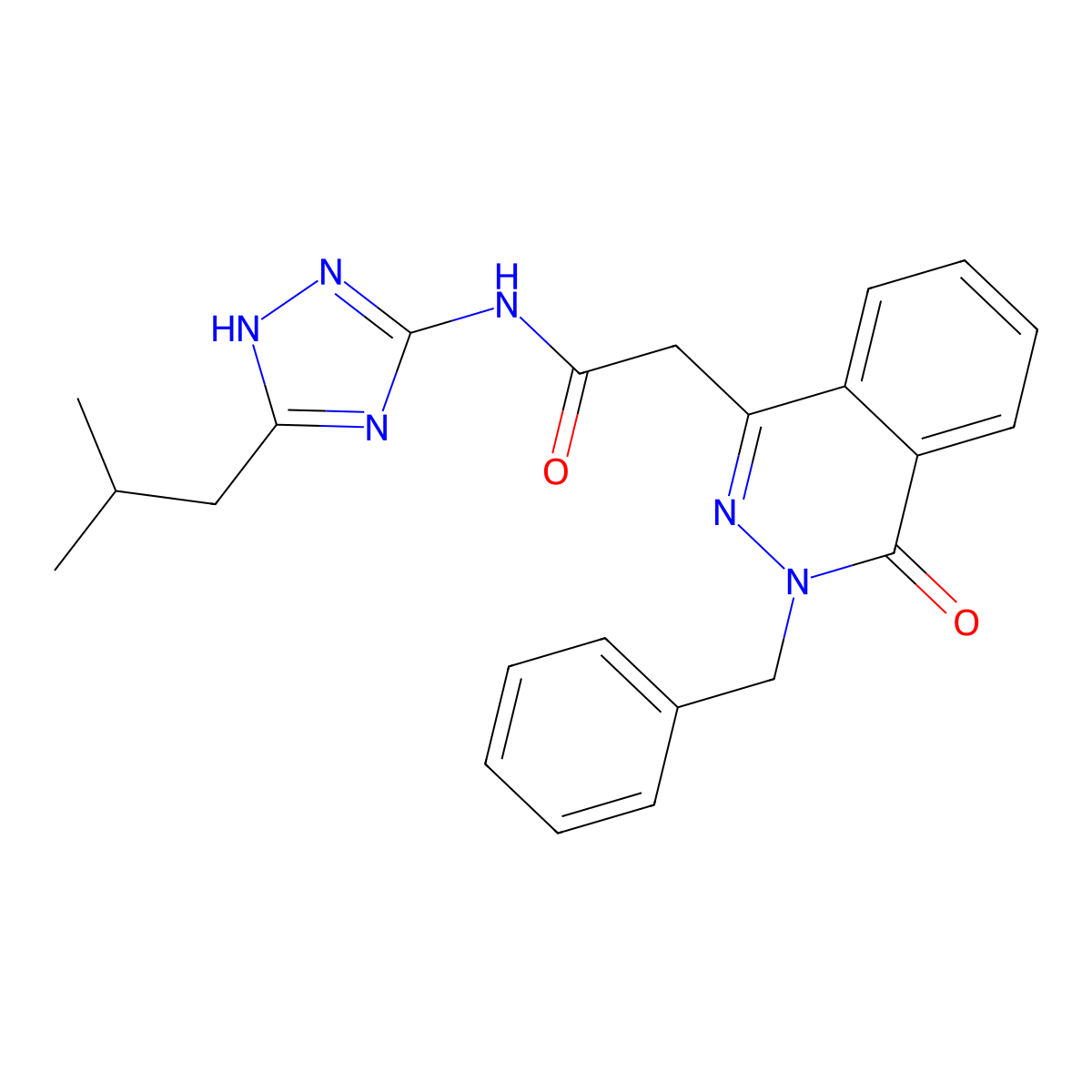 2-(3-benzyl-4-oxo-3,4-dihydrophthalazin-1-yl)-N-[3-(2-methylpropyl)-1H-1,2,4-triazol-5-yl]acetamide molecular structure, CAS 1574494-83-9