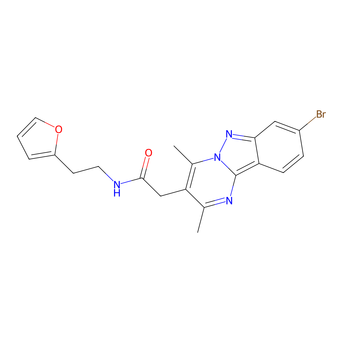 2-(8-bromo-2,4-dimethylpyrimido[1,2-b]indazol-3-yl)-N-[2-(2-furyl)ethyl]acetamide molecular structure, CAS 1574494-92-0