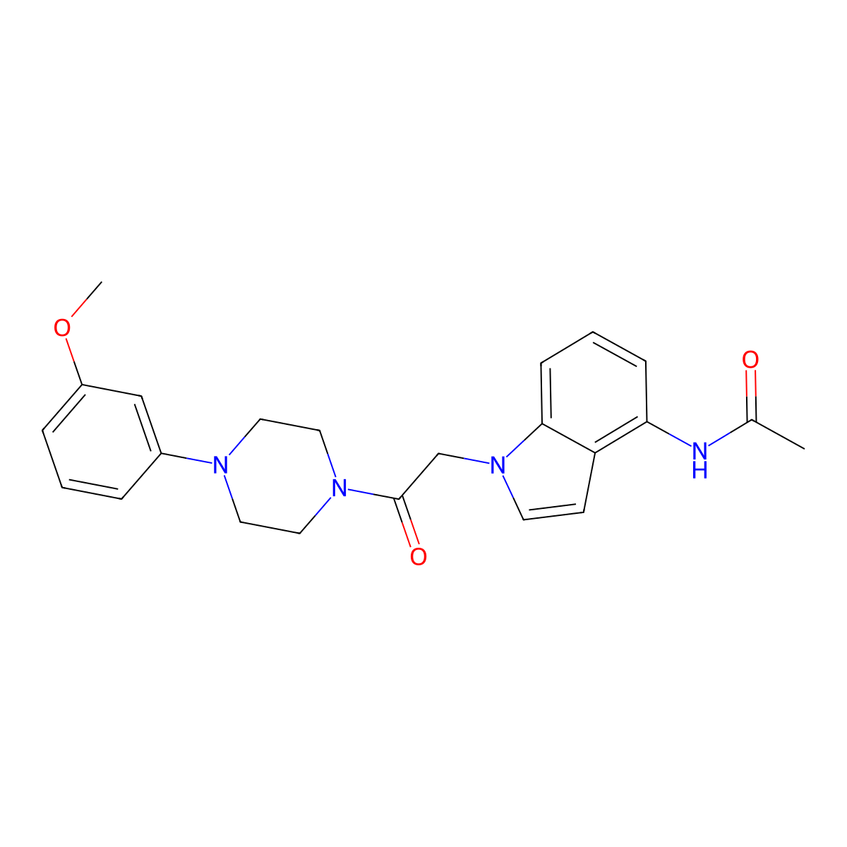 N-(1-{2-[4-(3-methoxyphenyl)piperazino]-2-oxoethyl}-1H-indol-4-yl)acetamide molecular structure, CAS 1574495-26-3