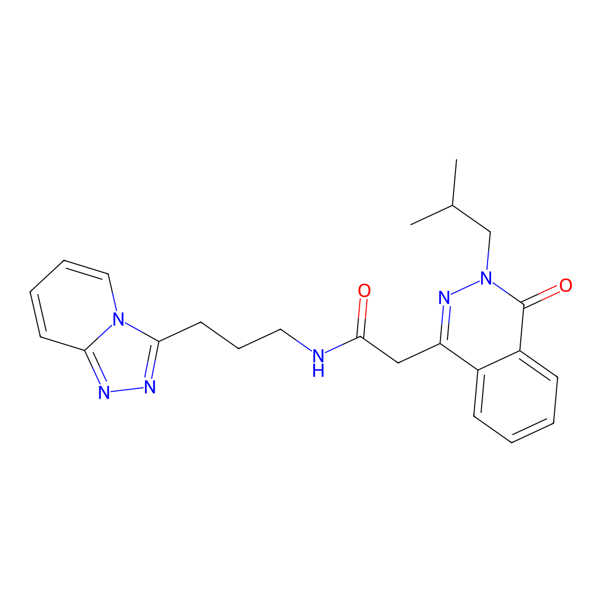 2-[3-(2-methylpropyl)-4-oxo-3,4-dihydrophthalazin-1-yl]-N-[3-([1,2,4]triazolo[4,3-a]pyridin-3-yl)propyl]acetamide molecular structure, CAS 1574495-57-0