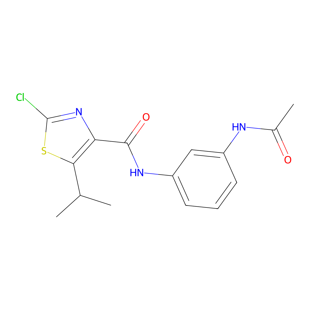 N-[3-(acetylamino)phenyl]-2-chloro-5-(propan-2-yl)-1,3-thiazole-4-carboxamide molecular structure, CAS 1574495-67-2