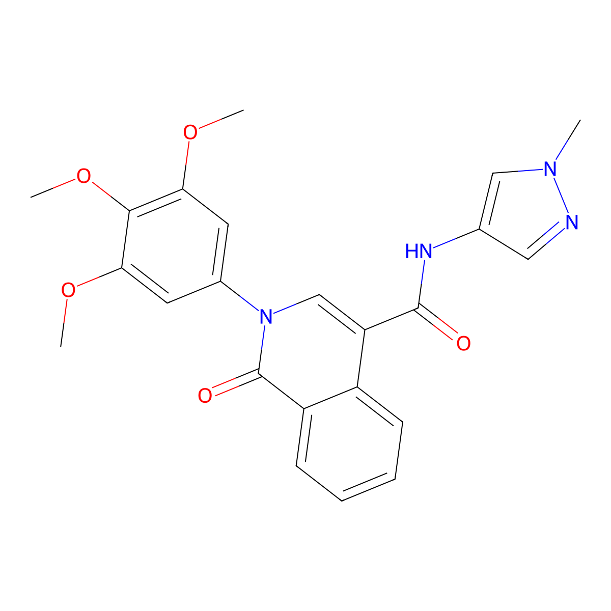 N-(1-methyl-1H-pyrazol-4-yl)-1-oxo-2-(3,4,5-trimethoxyphenyl)-1,2-dihydroisoquinoline-4-carboxamide molecular structure, CAS 1574495-76-3