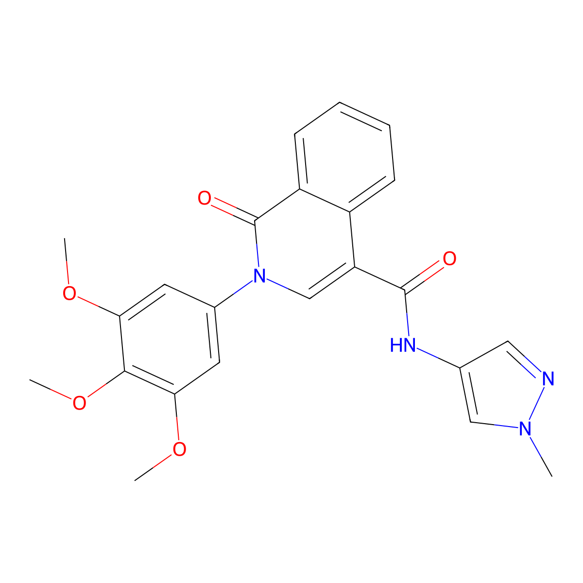N-(1-methyl-1H-pyrazol-4-yl)-1-oxo-2-(3,4,5-trimethoxyphenyl)-1,2-dihydroisoquinoline-4-carboxamide molecular structure, CAS 1574495-76-3