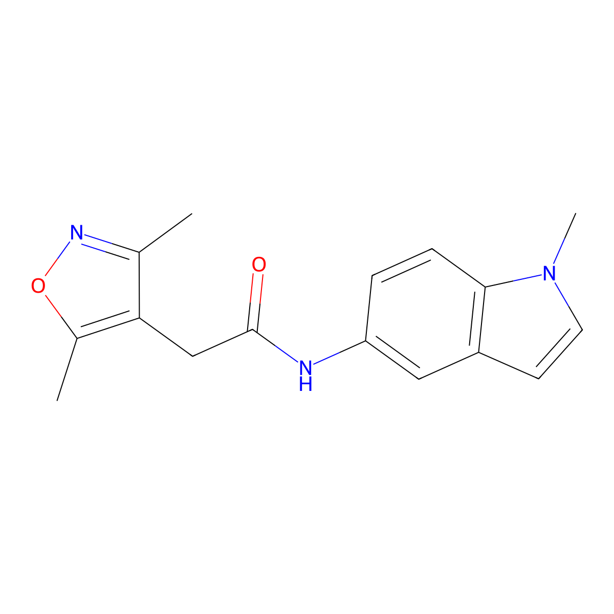 2-(3,5-dimethyl-1,2-oxazol-4-yl)-N-(1-methyl-1H-indol-5-yl)acetamide molecular structure, CAS 1574495-96-7