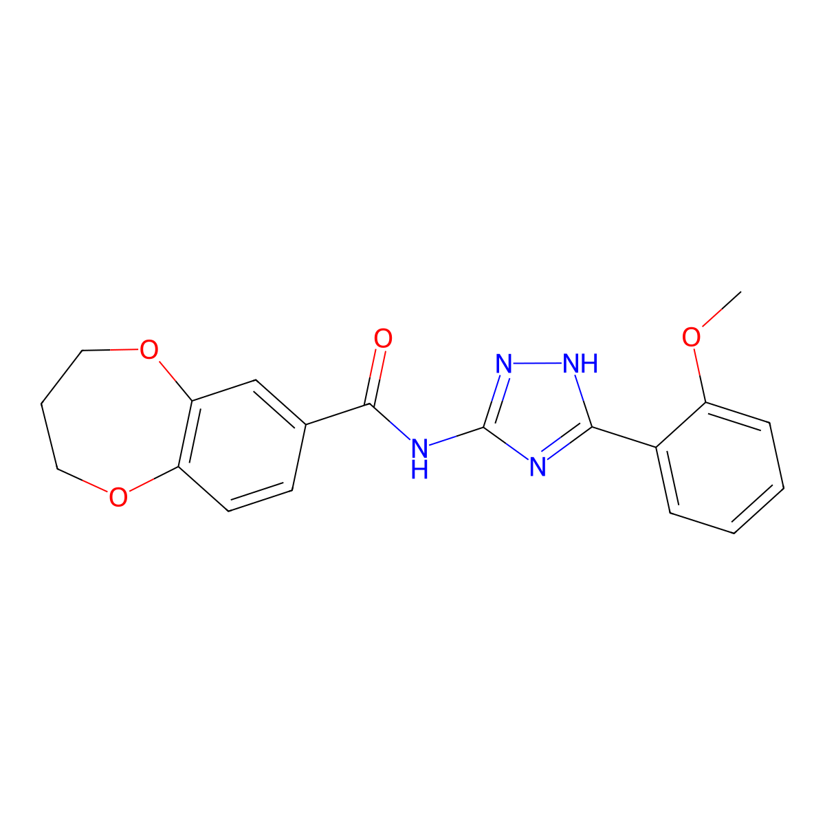 N-[3-(2-methoxyphenyl)-1H-1,2,4-triazol-5-yl]-3,4-dihydro-2H-1,5-benzodioxepine-7-carboxamide molecular structure, CAS 1574495-99-0