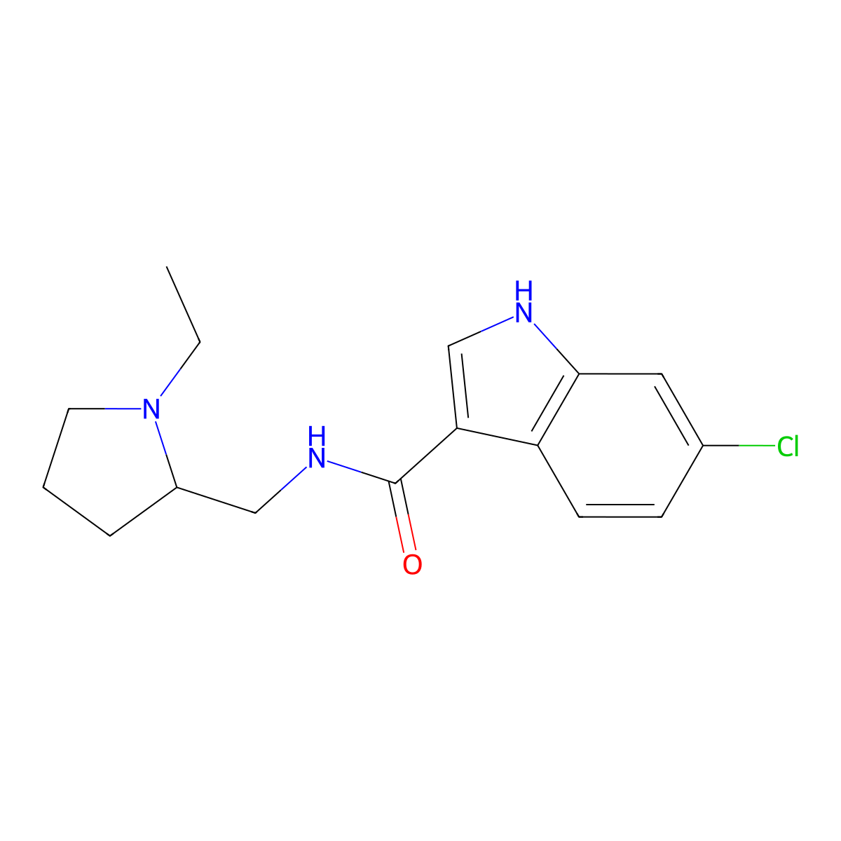 6-chloro-N-[(1-ethylpyrrolidin-2-yl)methyl]-1H-indole-3-carboxamide molecular structure, CAS 1574496-04-0