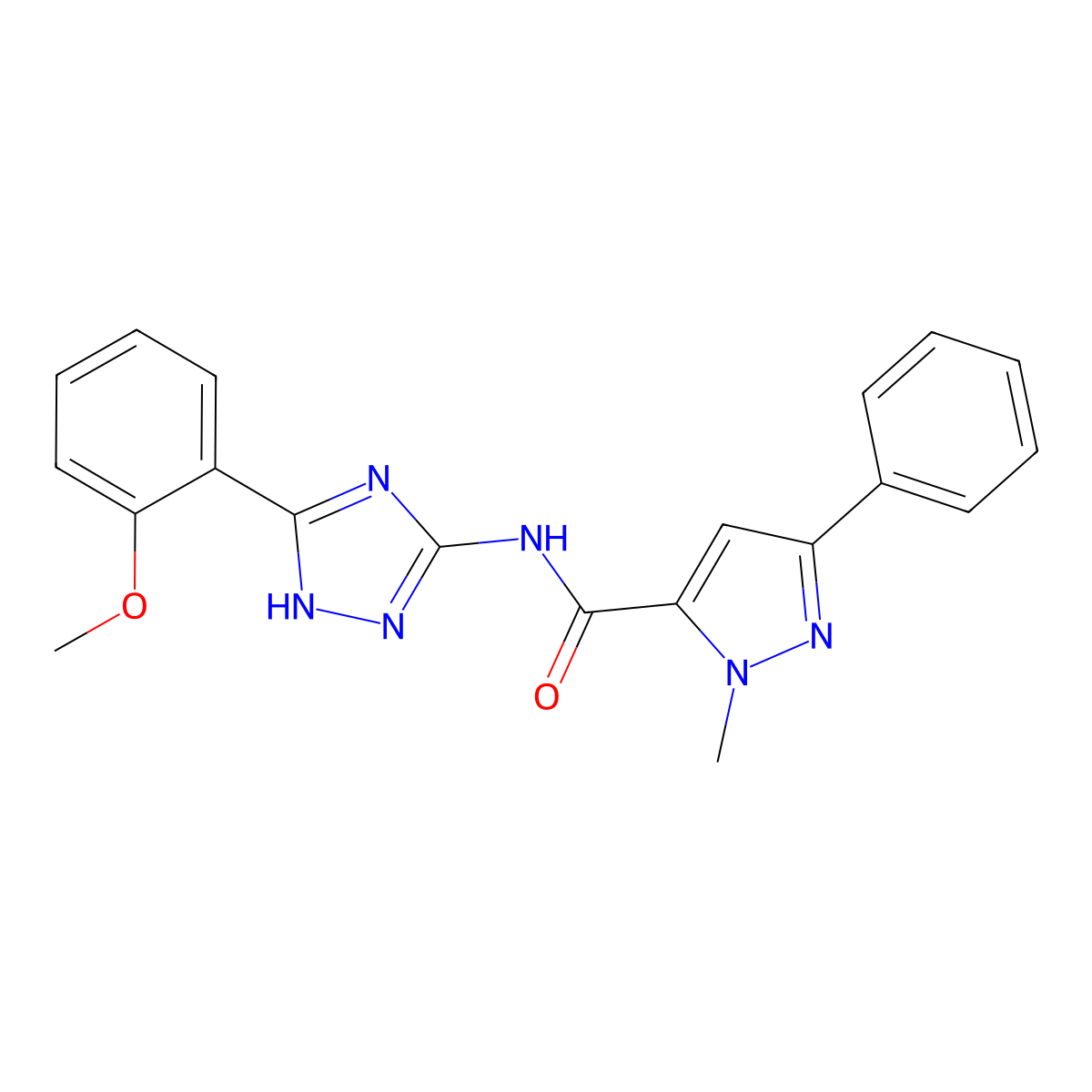 N-[3-(2-methoxyphenyl)-1H-1,2,4-triazol-5-yl]-1-methyl-3-phenyl-1H-pyrazole-5-carboxamide molecular structure, CAS 1574496-07-3