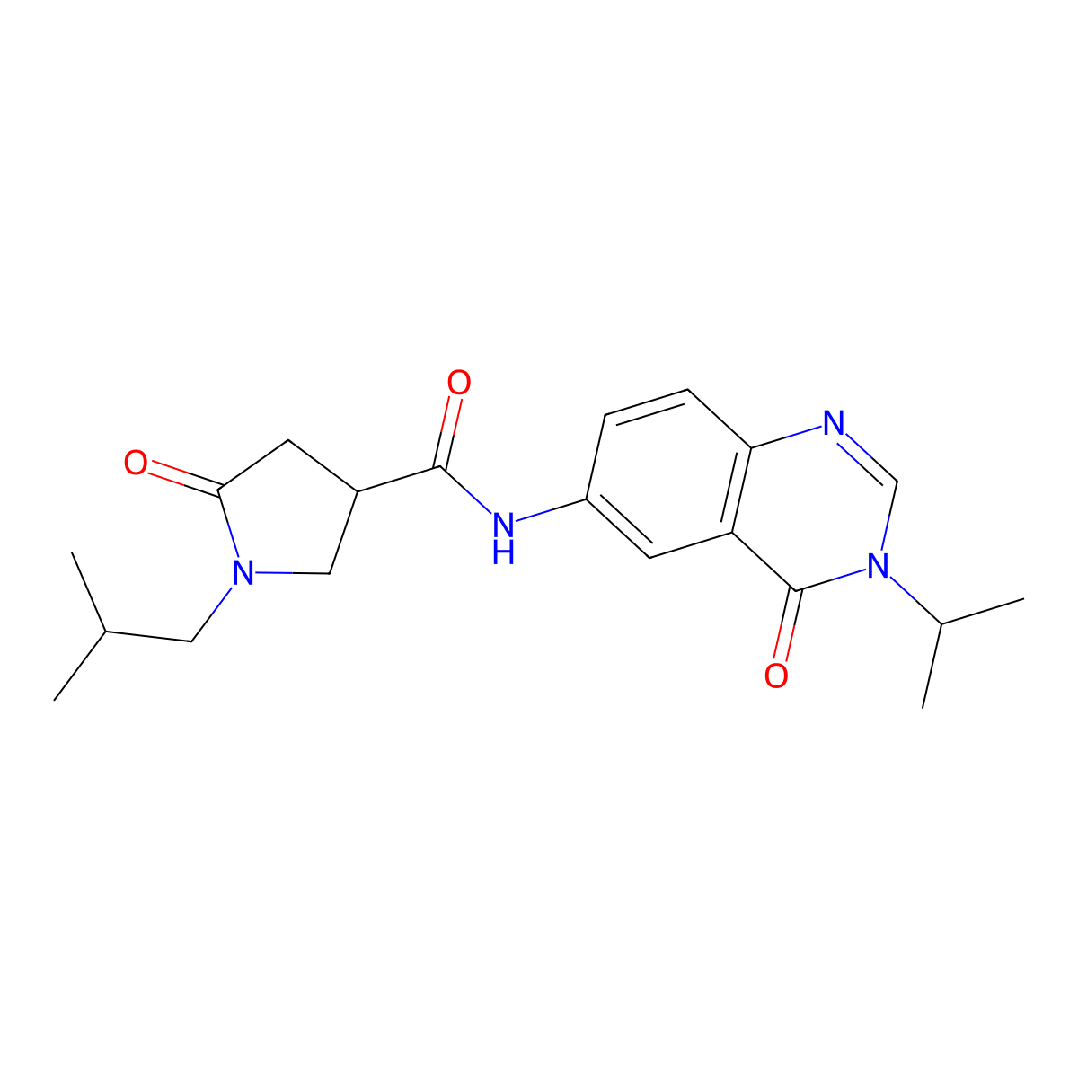 1-(2-methylpropyl)-5-oxo-N-[4-oxo-3-(propan-2-yl)-3,4-dihydroquinazolin-6-yl]pyrrolidine-3-carboxamide molecular structure, CAS 1574496-15-3