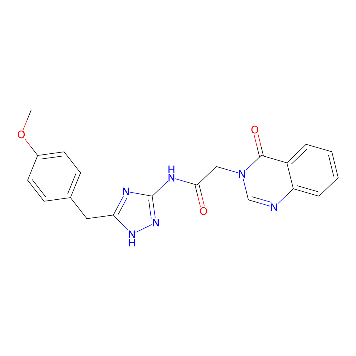 N-[3-(4-methoxybenzyl)-1H-1,2,4-triazol-5-yl]-2-(4-oxoquinazolin-3(4H)-yl)acetamide molecular structure, CAS 1574496-18-6