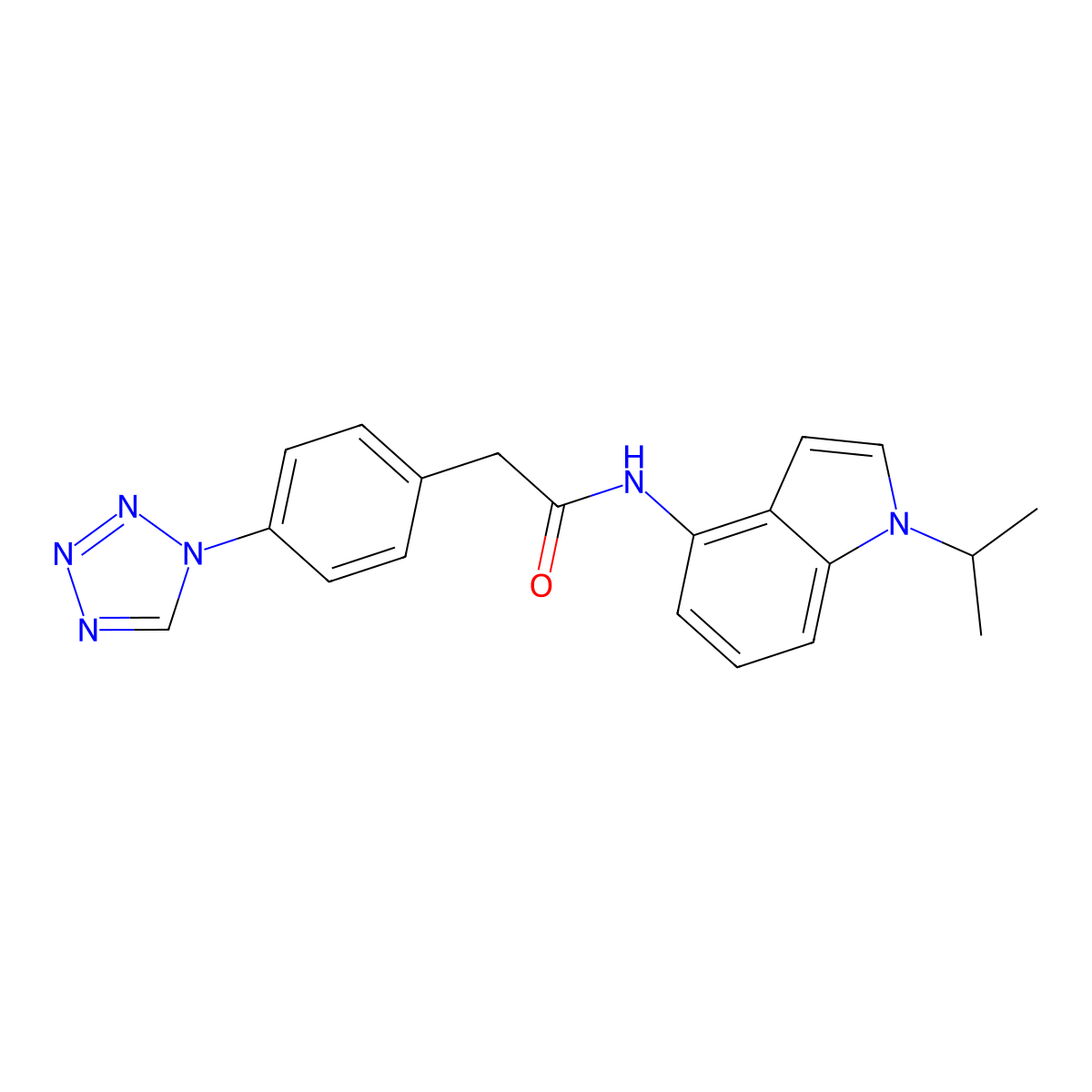 N-[1-(propan-2-yl)-1H-indol-4-yl]-2-[4-(1H-tetrazol-1-yl)phenyl]acetamide molecular structure, CAS 1574496-28-8