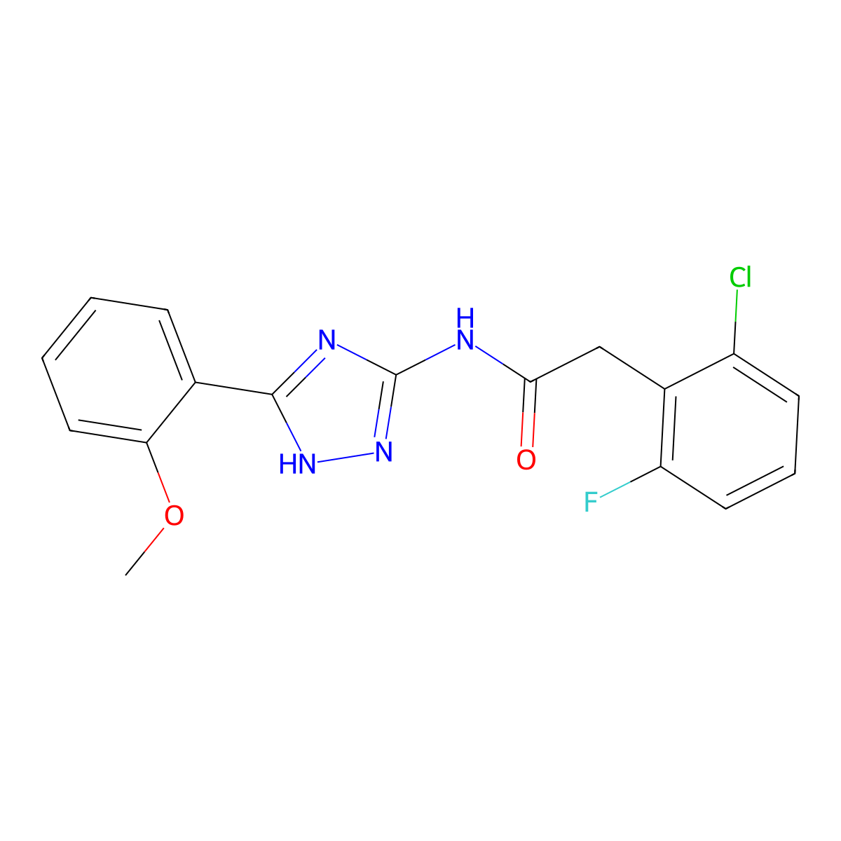 2-(2-chloro-6-fluorophenyl)-N-[3-(2-methoxyphenyl)-1H-1,2,4-triazol-5-yl]acetamide molecular structure, CAS 1574496-39-1