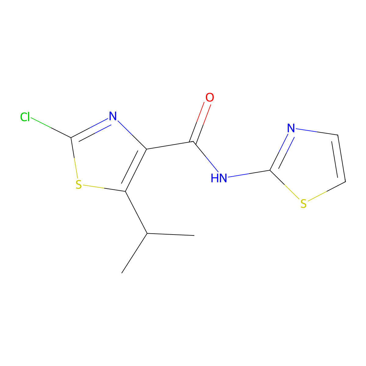 2-chloro-5-(propan-2-yl)-N-(1,3-thiazol-2-yl)-1,3-thiazole-4-carboxamide molecular structure, CAS 1574496-47-1