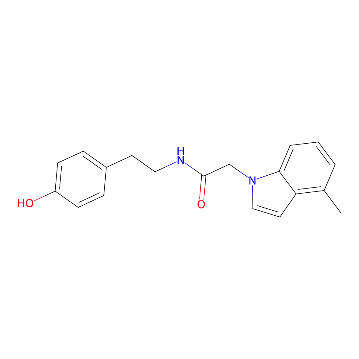N-[2-(4-hydroxyphenyl)ethyl]-2-(4-methyl-1H-indol-1-yl)acetamide molecular structure, CAS 1574496-49-3