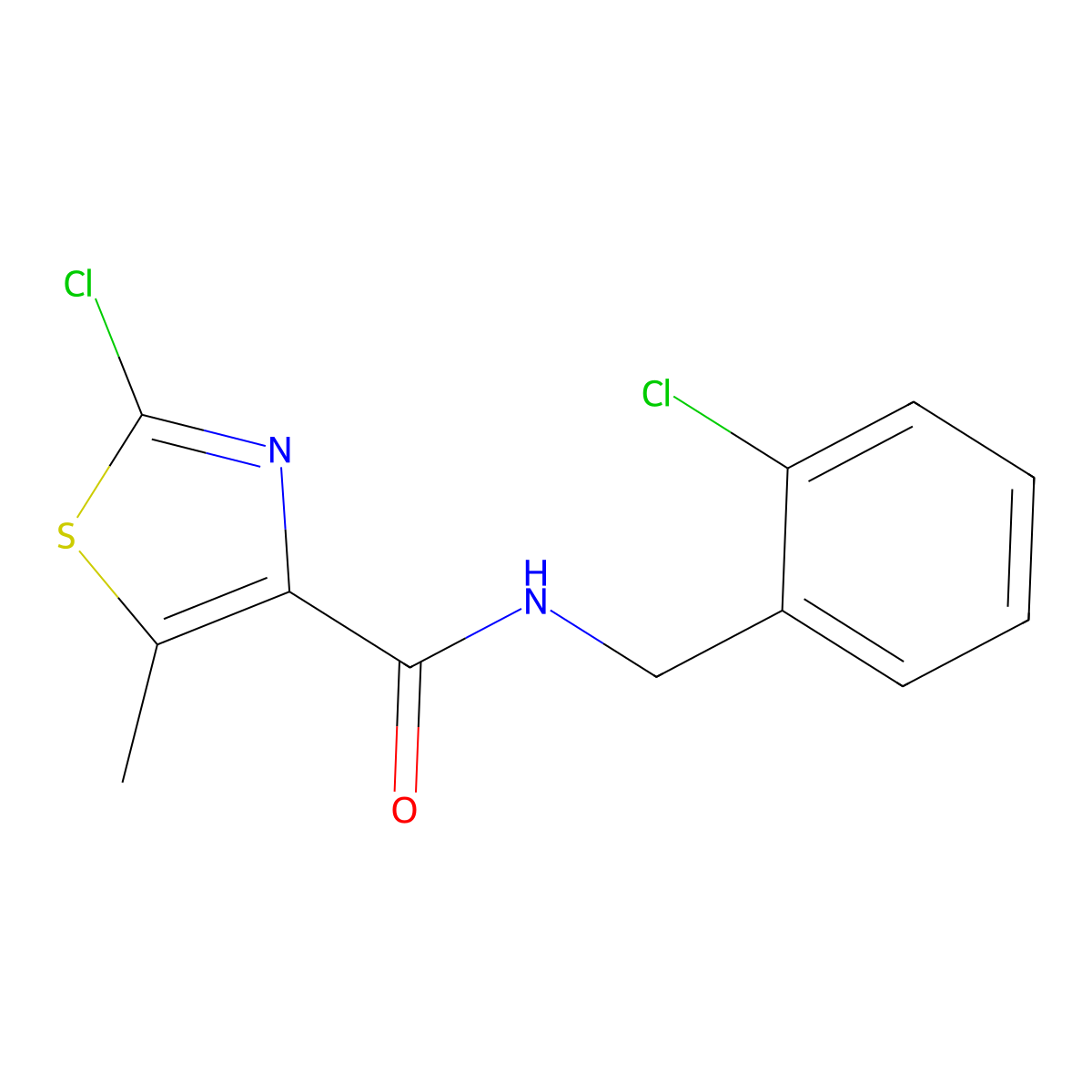 2-chloro-N-(2-chlorobenzyl)-5-methyl-1,3-thiazole-4-carboxamide molecular structure, CAS 1574514-10-5