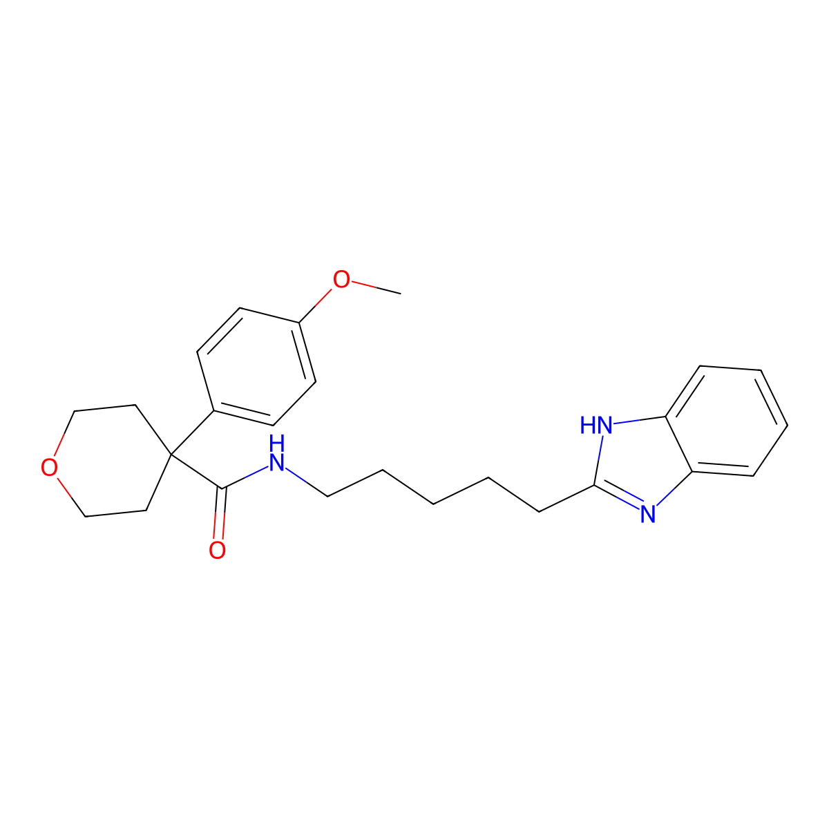 N-[5-(1H-benzimidazol-2-yl)pentyl]-4-(4-methoxyphenyl)tetrahydro-2H-pyran-4-carboxamide molecular structure, CAS 1574514-15-0