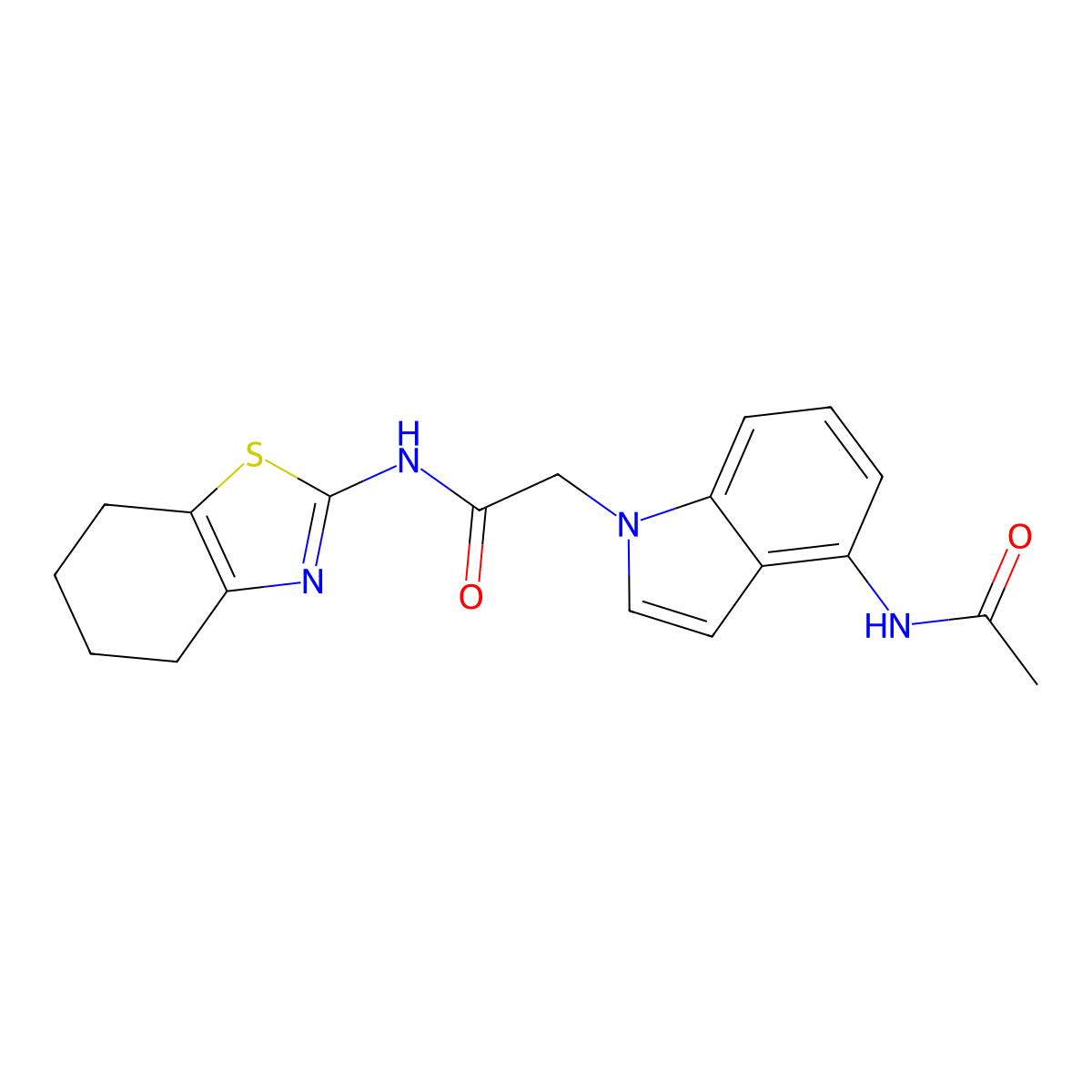2-(4-acetamido-1H-indol-1-yl)-N-(4,5,6,7-tetrahydrobenzo[d]thiazol-2-yl)acetamide molecular structure, CAS 1574514-19-4