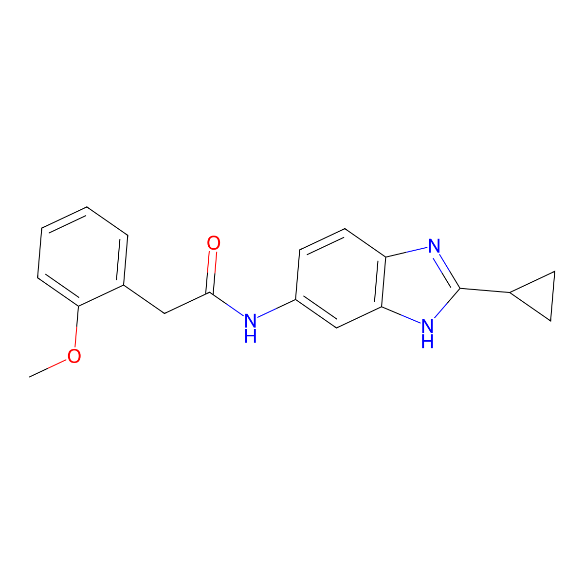 N-(2-cyclopropyl-1H-benzimidazol-5-yl)-2-(2-methoxyphenyl)acetamide molecular structure, CAS 1574514-20-7
