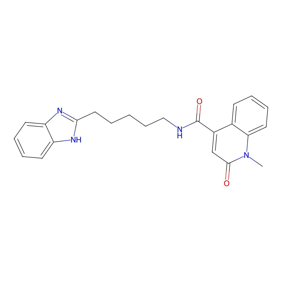 N-[5-(1H-benzimidazol-2-yl)pentyl]-1-methyl-2-oxo-1,2-dihydroquinoline-4-carboxamide molecular structure, CAS 1574514-21-8