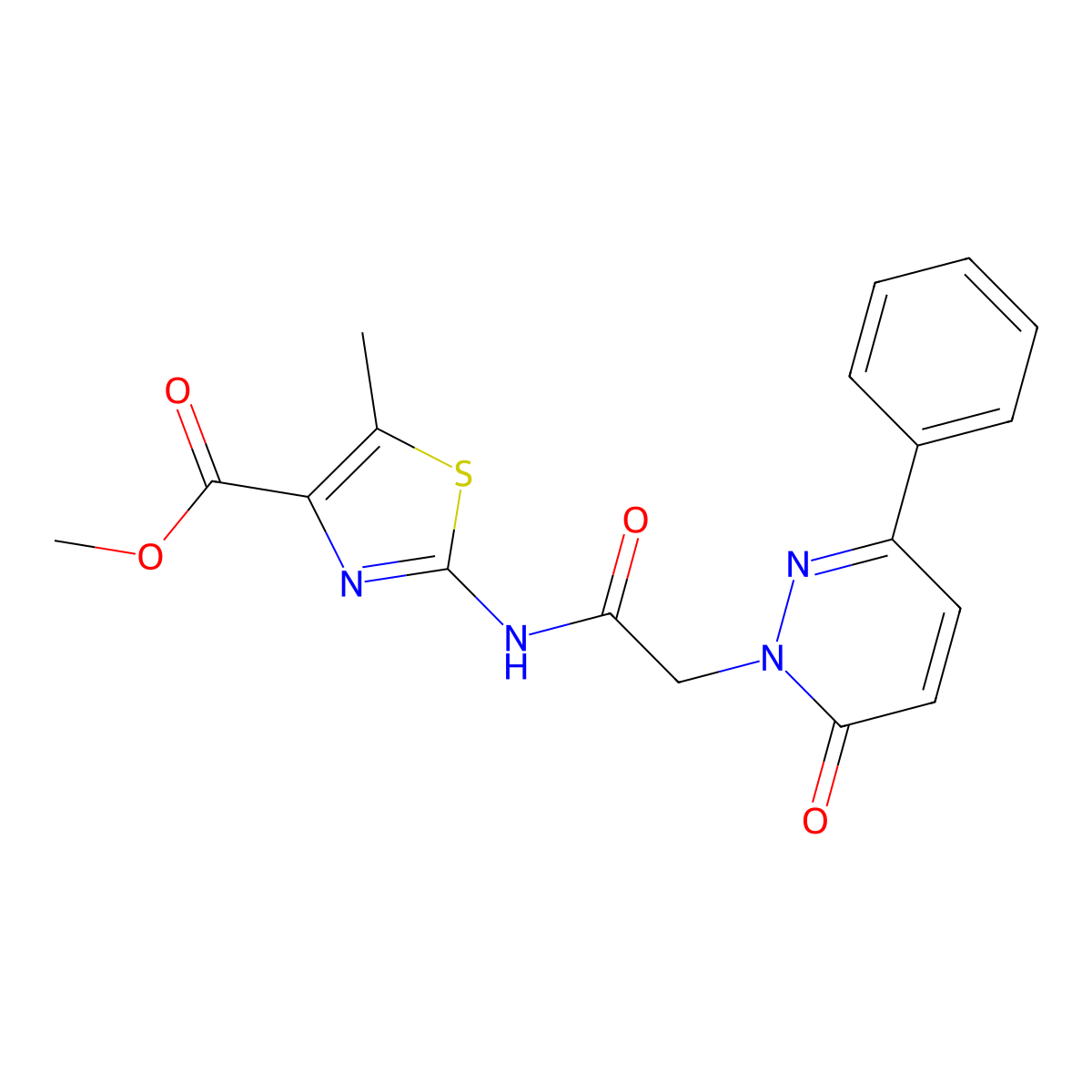 methyl 5-methyl-2-{[(6-oxo-3-phenylpyridazin-1(6H)-yl)acetyl]amino}-1,3-thiazole-4-carboxylate molecular structure, CAS 1574514-29-6