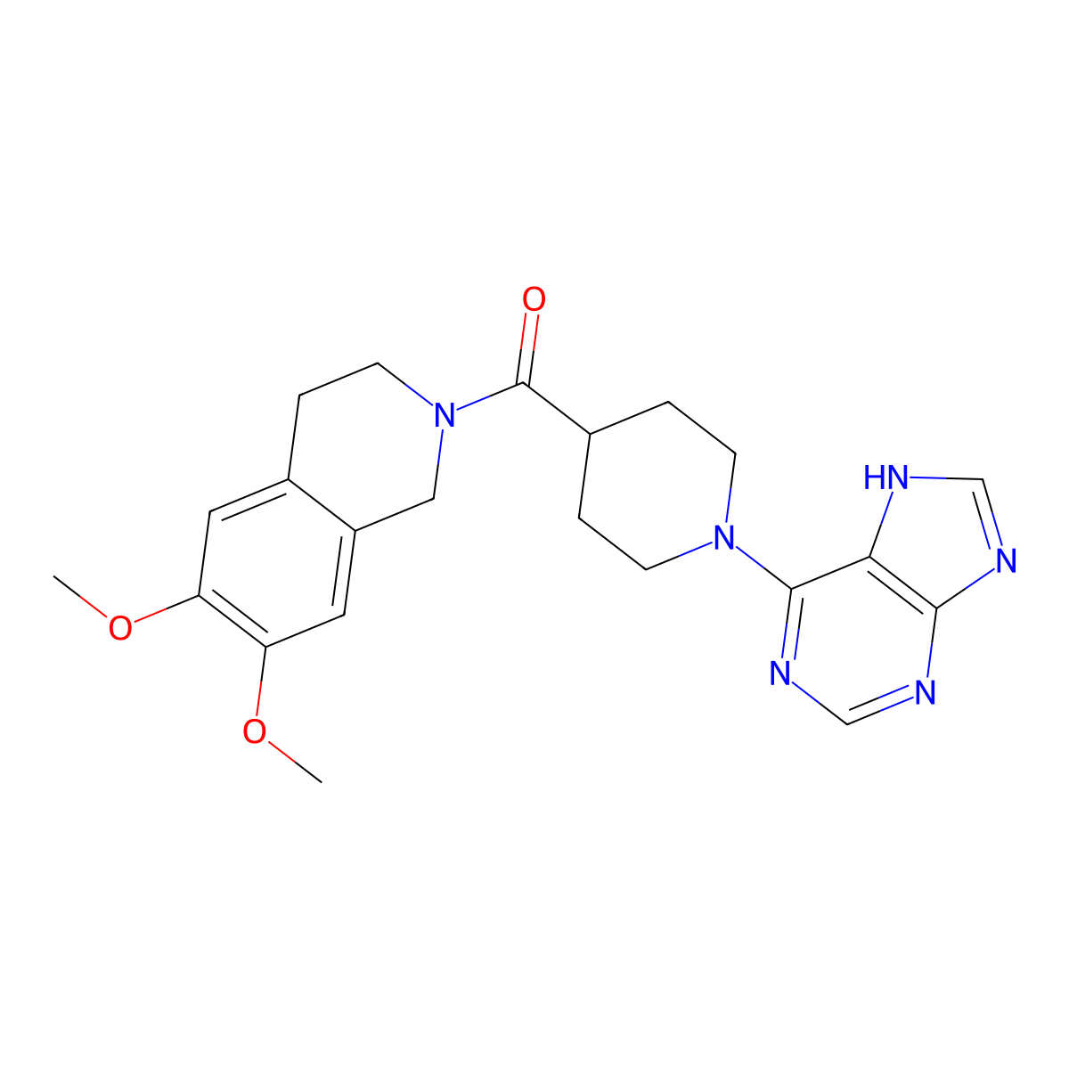 (6,7-dimethoxy-3,4-dihydroisoquinolin-2(1H)-yl)[1-(9H-purin-6-yl)piperidin-4-yl]methanone molecular structure, CAS 1574514-53-6