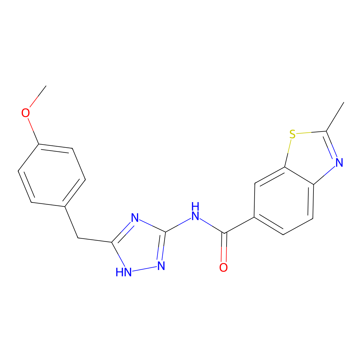 N-[3-(4-methoxybenzyl)-1H-1,2,4-triazol-5-yl]-2-methyl-1,3-benzothiazole-6-carboxamide molecular structure, CAS 1574514-62-7