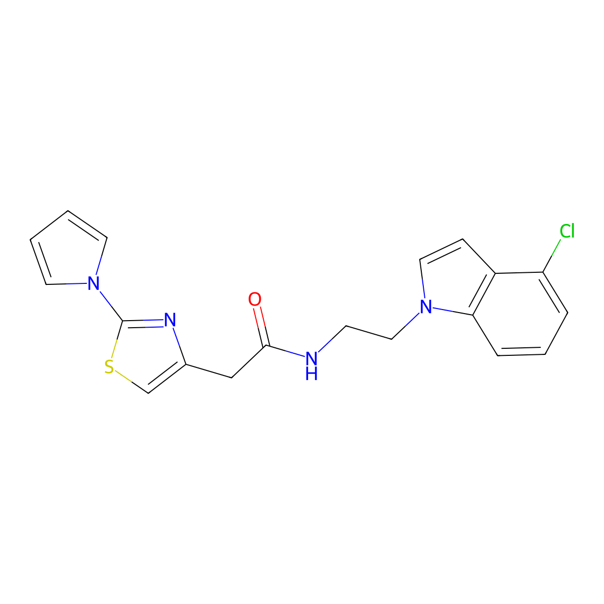 N-[2-(4-chloro-1H-indol-1-yl)ethyl]-2-[2-(1H-pyrrol-1-yl)-1,3-thiazol-4-yl]acetamide molecular structure, CAS 1574514-65-0