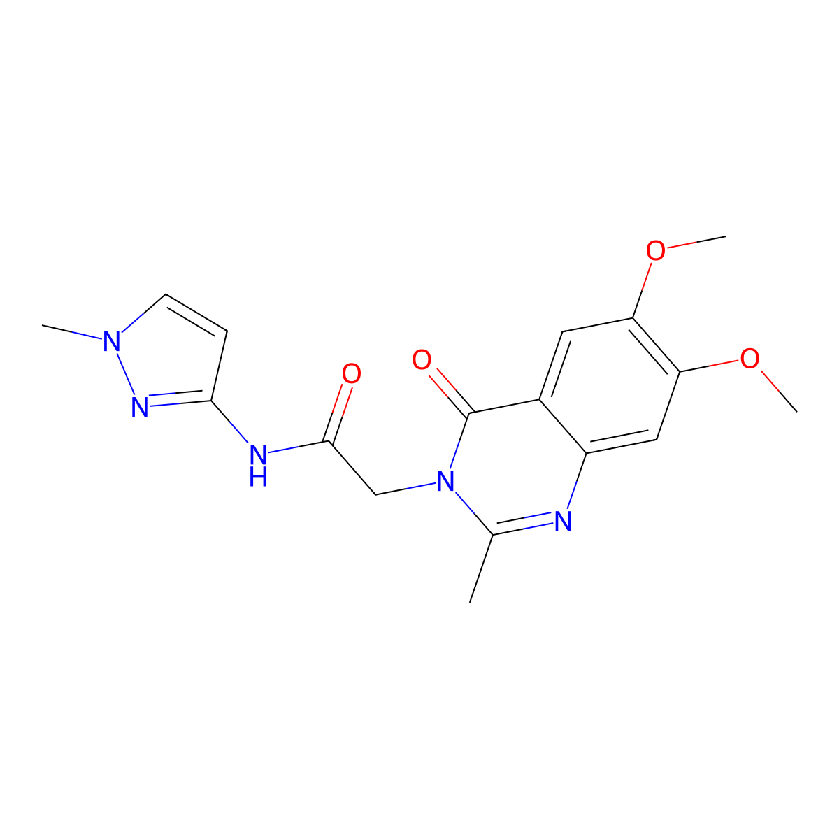 2-(6,7-dimethoxy-2-methyl-4-oxoquinazolin-3(4H)-yl)-N-(1-methyl-1H-pyrazol-3-yl)acetamide molecular structure, CAS 1574514-79-6