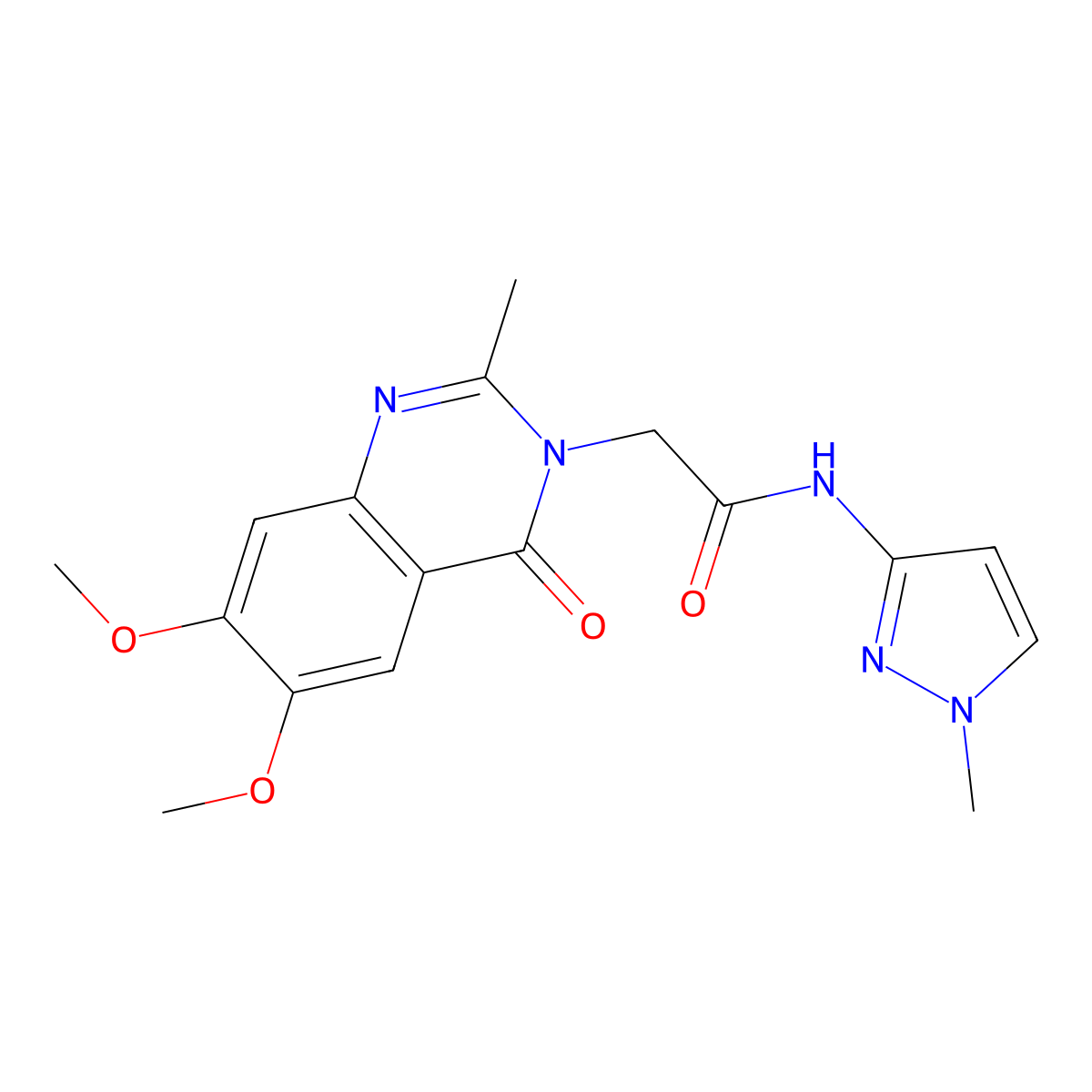 2-(6,7-dimethoxy-2-methyl-4-oxoquinazolin-3(4H)-yl)-N-(1-methyl-1H-pyrazol-3-yl)acetamide molecular structure, CAS 1574514-79-6