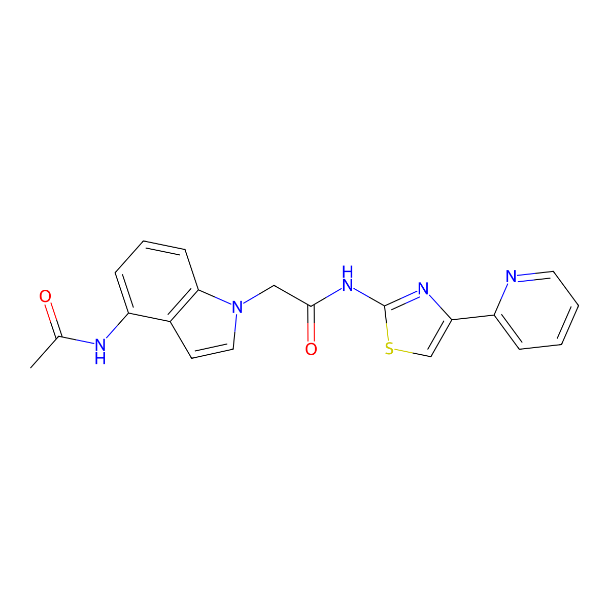 2-(4-acetamido-1H-indol-1-yl)-N-(4-(pyridin-2-yl)thiazol-2-yl)acetamide molecular structure, CAS 1574514-95-6