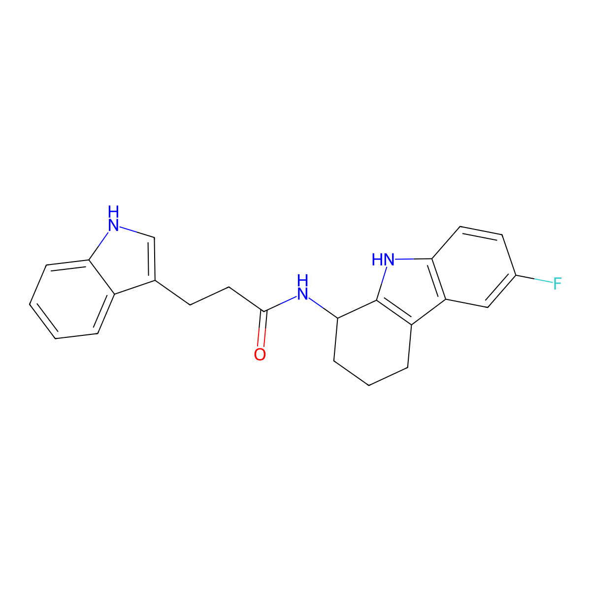 N-(6-fluoro-2,3,4,9-tetrahydro-1H-carbazol-1-yl)-3-(1H-indol-3-yl)propanamide molecular structure, CAS 1574515-09-5