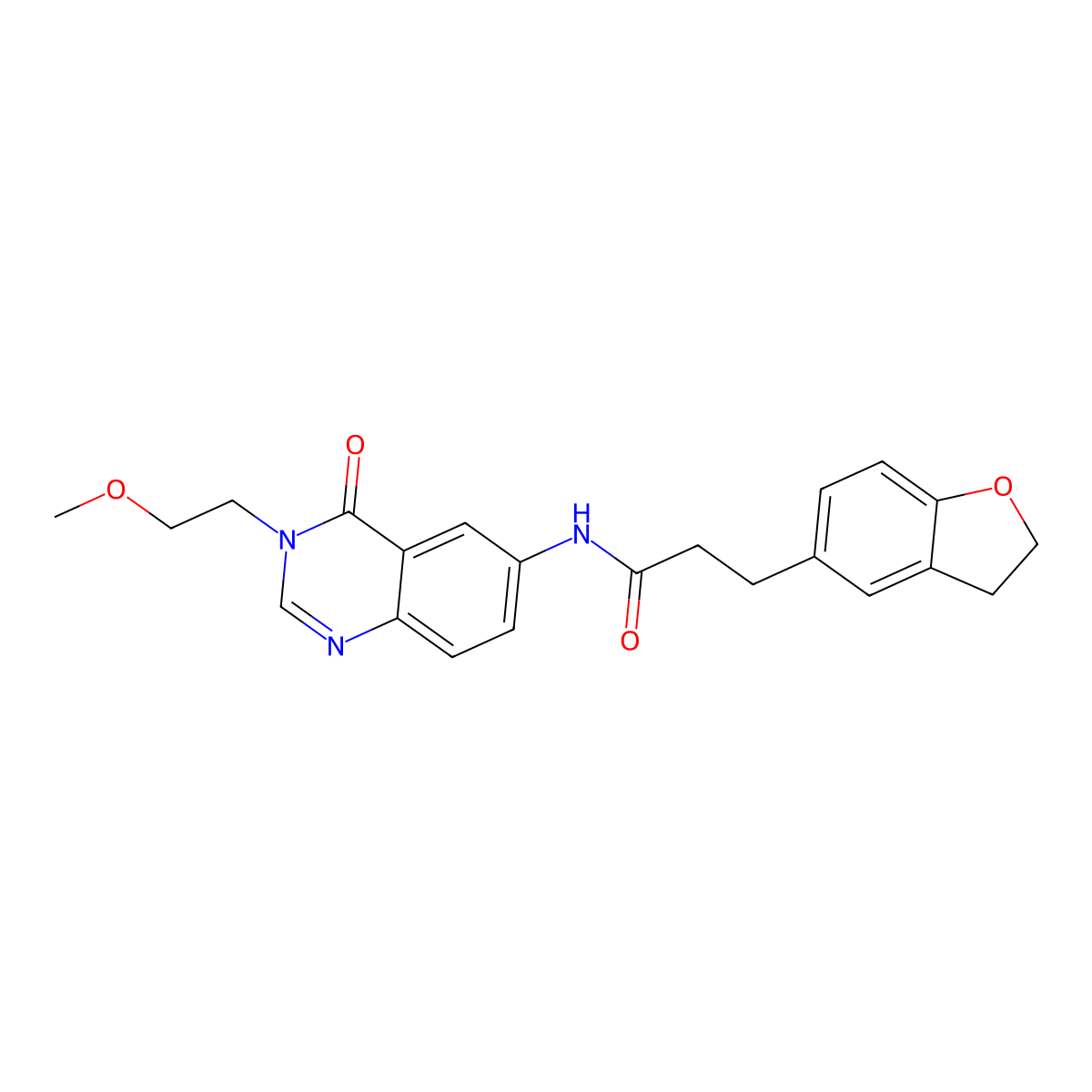 3-(2,3-dihydro-1-benzofuran-5-yl)-N-[3-(2-methoxyethyl)-4-oxo-3,4-dihydroquinazolin-6-yl]propanamide molecular structure, CAS 1574515-37-9