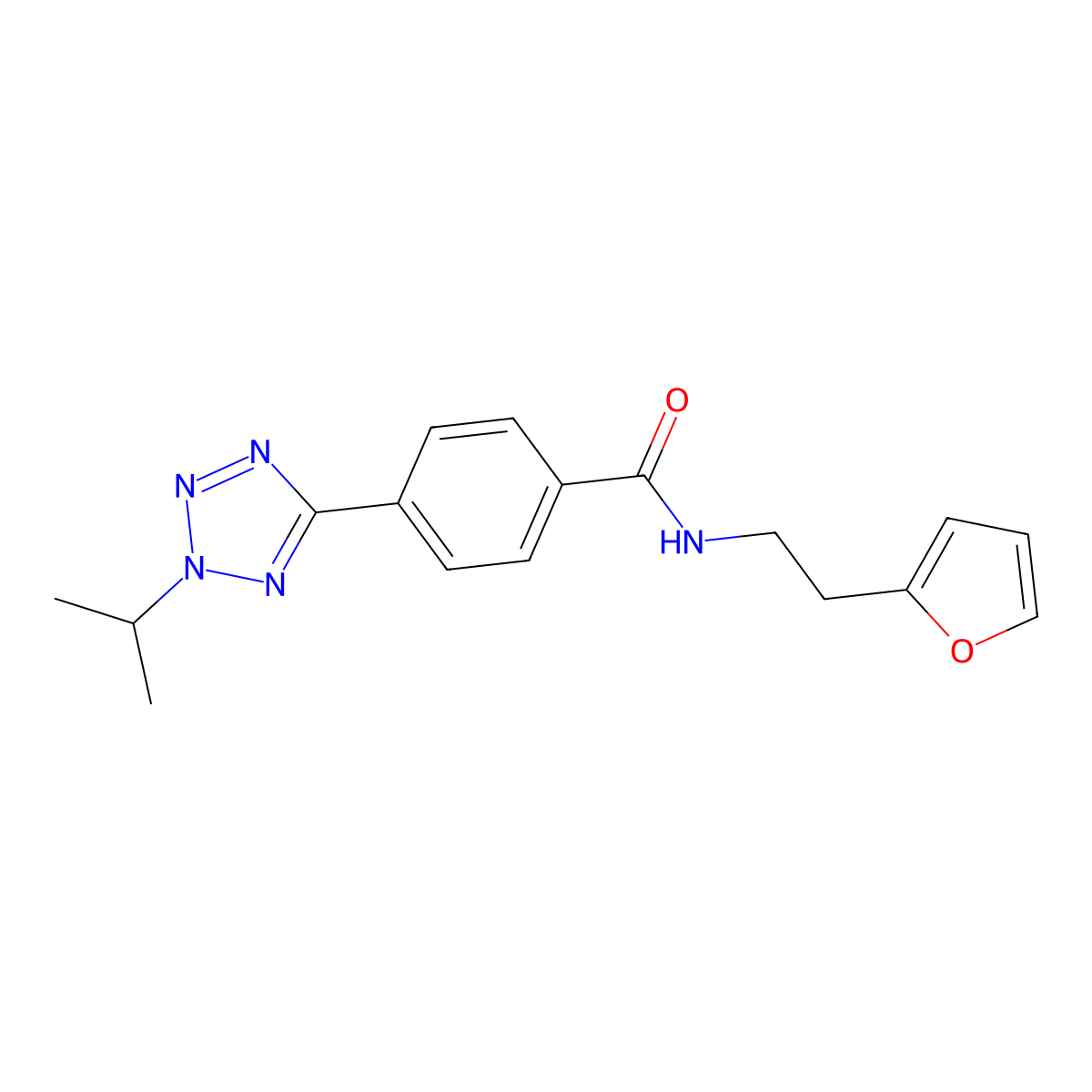 N-[2-(furan-2-yl)ethyl]-4-[2-(propan-2-yl)-2H-tetrazol-5-yl]benzamide molecular structure, CAS 1574515-47-1