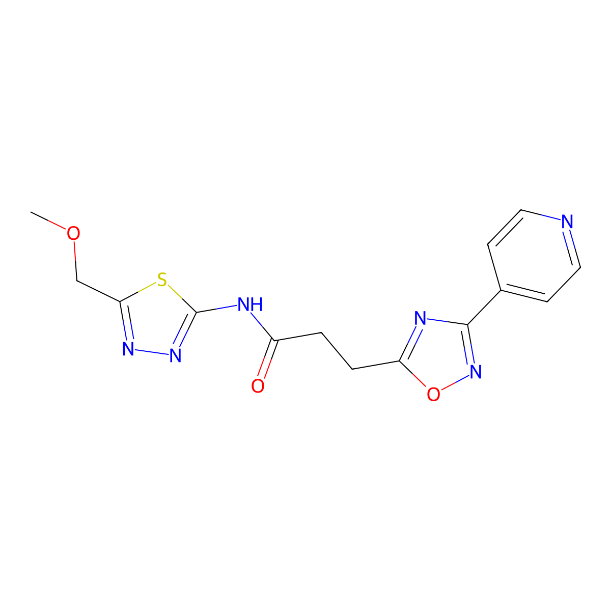 N-(5-(methoxymethyl)-1,3,4-thiadiazol-2-yl)-3-(3-(pyridin-4-yl)-1,2,4-oxadiazol-5-yl)propanamide molecular structure, CAS 1574515-52-8