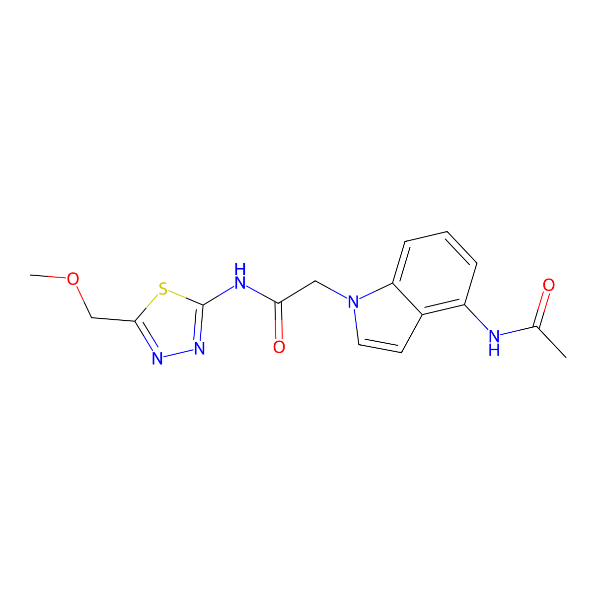 2-(4-acetamido-1H-indol-1-yl)-N-(5-(methoxymethyl)-1,3,4-thiadiazol-2-yl)acetamide molecular structure, CAS 1574515-54-0