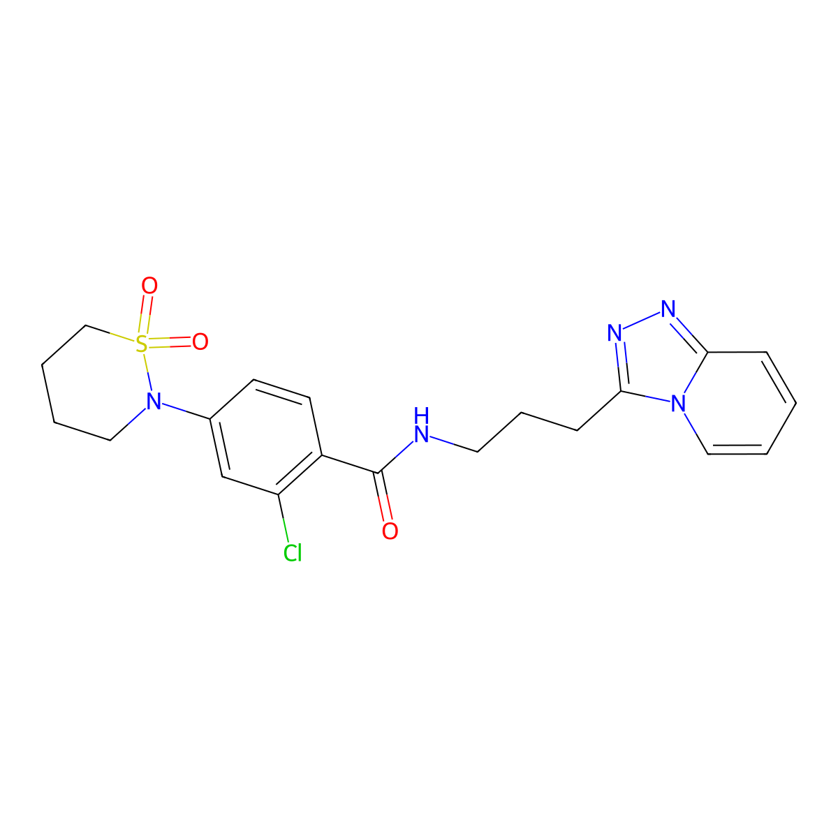 2-chloro-4-(1,1-dioxido-1,2-thiazinan-2-yl)-N-[3-([1,2,4]triazolo[4,3-a]pyridin-3-yl)propyl]benzamide molecular structure, CAS 1574515-55-1