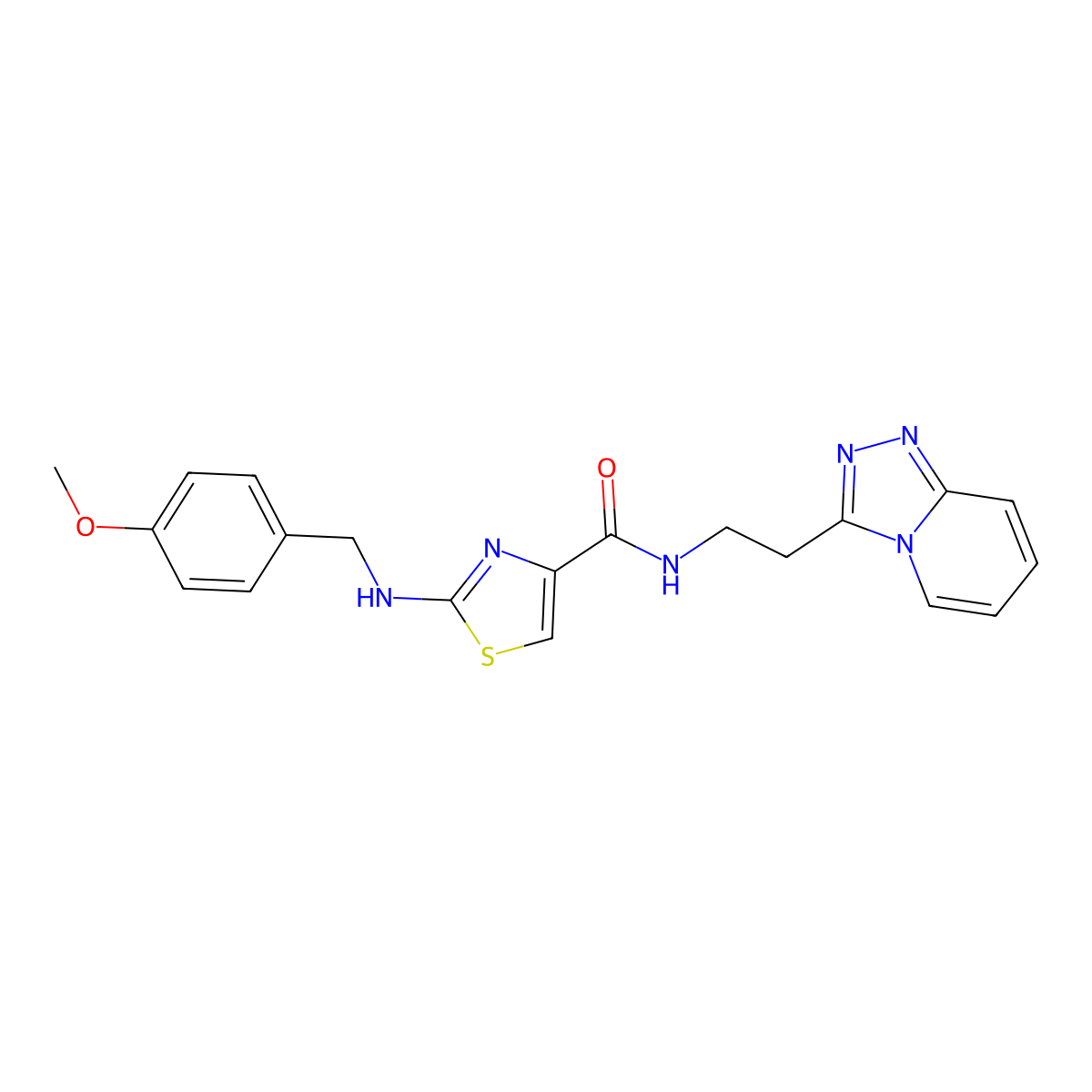 2-[(4-methoxybenzyl)amino]-N-(2-[1,2,4]triazolo[4,3-a]pyridin-3-ylethyl)-1,3-thiazole-4-carboxamide molecular structure, CAS 1574515-58-4