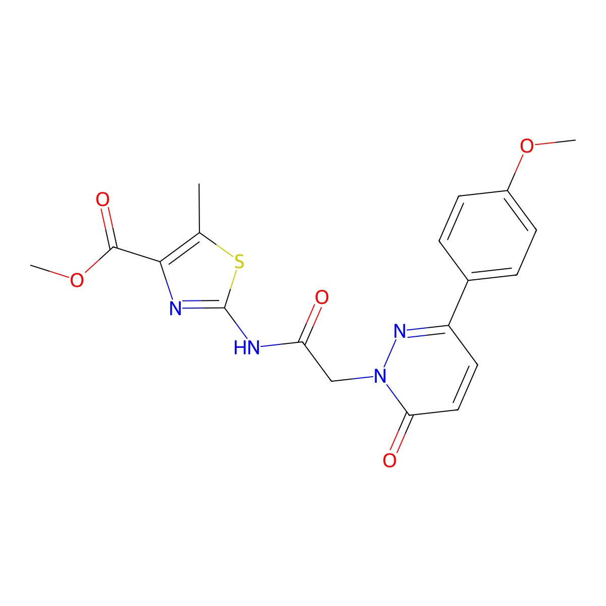 methyl 2-({[3-(4-methoxyphenyl)-6-oxopyridazin-1(6H)-yl]acetyl}amino)-5-methyl-1,3-thiazole-4-carboxylate molecular structure, CAS 1574515-69-7