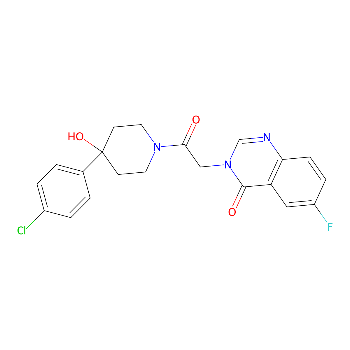 3-{2-[4-(4-chlorophenyl)-4-hydroxypiperidin-1-yl]-2-oxoethyl}-6-fluoroquinazolin-4(3H)-one molecular structure, CAS 1574515-81-3