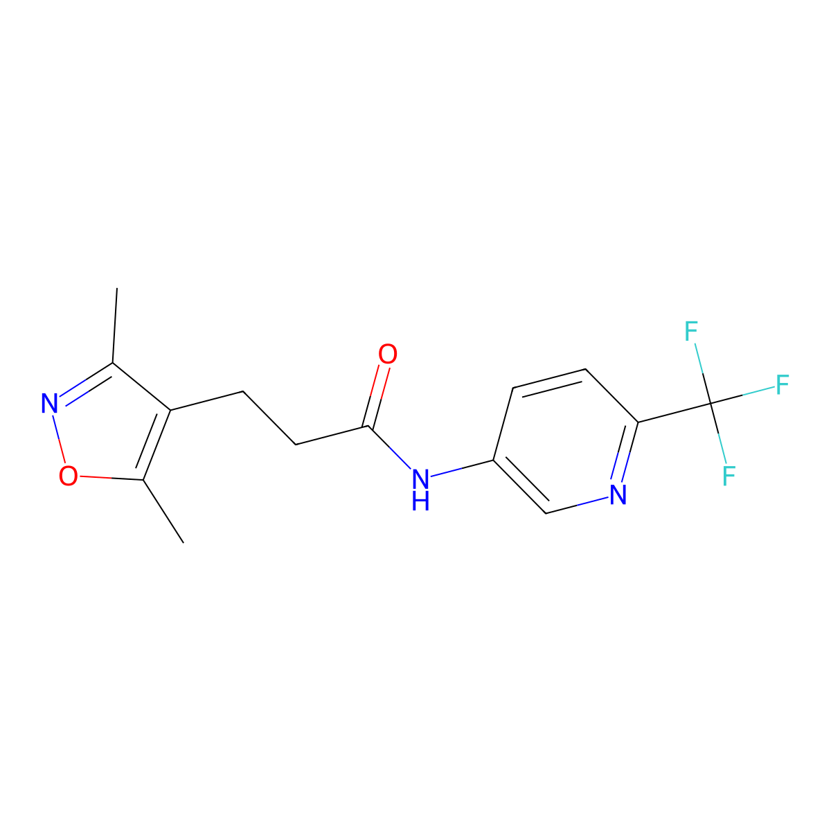 3-(3,5-dimethyl-1,2-oxazol-4-yl)-N-[6-(trifluoromethyl)pyridin-3-yl]propanamide molecular structure, CAS 1574515-98-2
