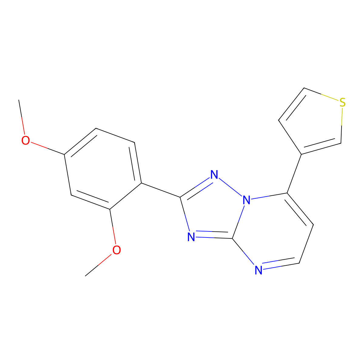 2-(2,4-Dimethoxyphenyl)-7-(3-thienyl)[1,2,4]triazolo[1,5-a]pyrimidine molecular structure, CAS 1574516-05-4