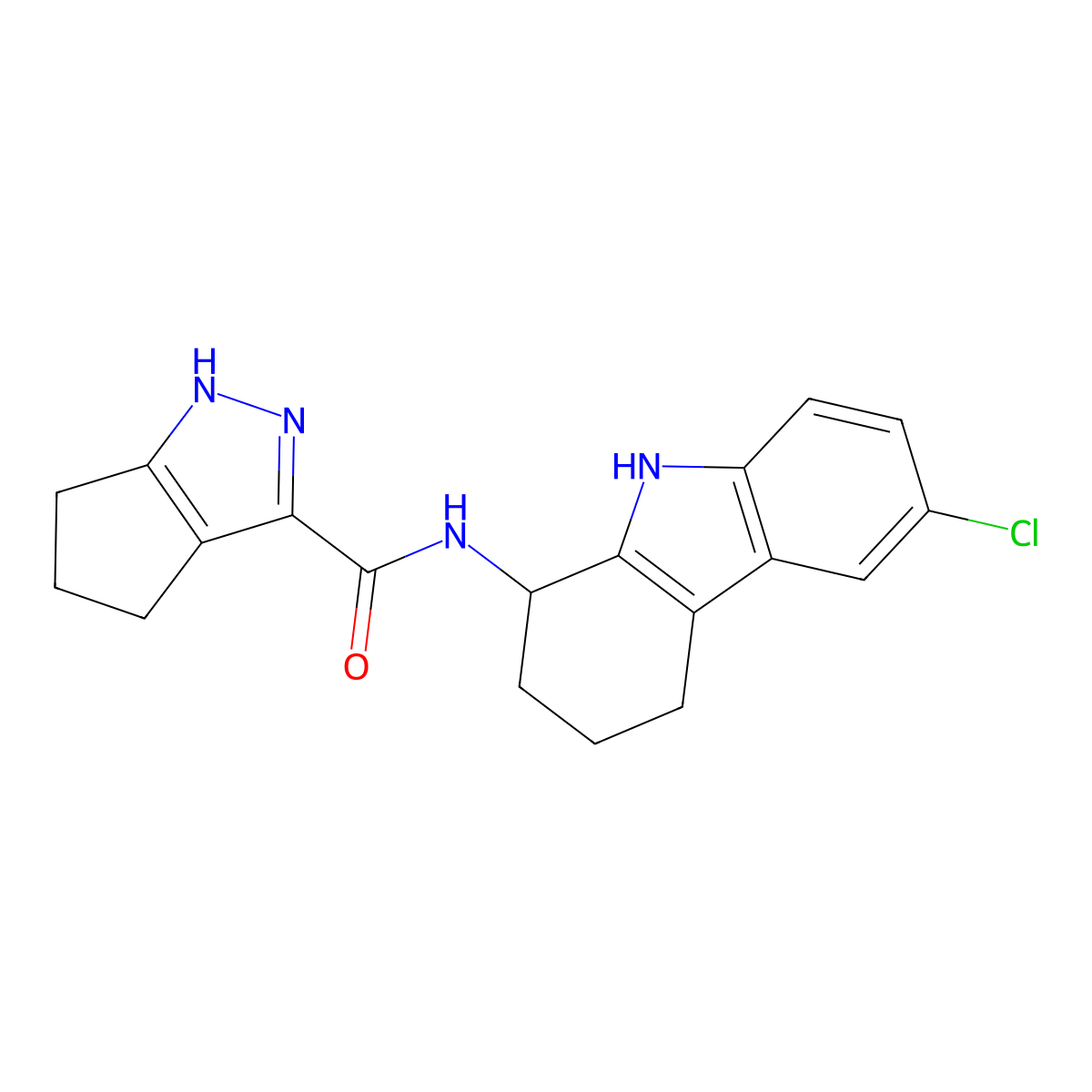 N-(6-chloro-2,3,4,9-tetrahydro-1H-carbazol-1-yl)-1,4,5,6-tetrahydrocyclopenta[c]pyrazole-3-carboxamide molecular structure, CAS 1574516-23-6