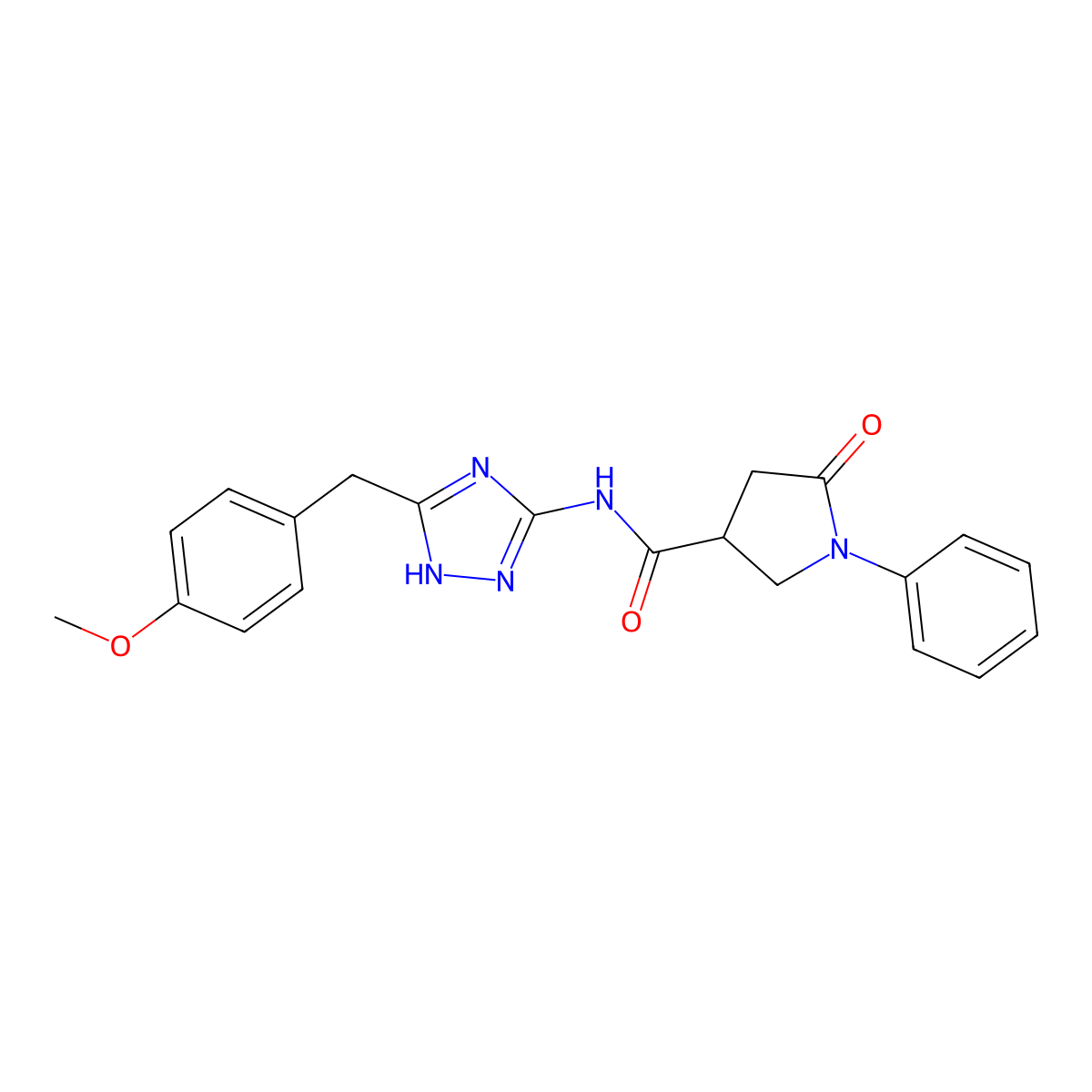 N-[3-(4-methoxybenzyl)-1H-1,2,4-triazol-5-yl]-5-oxo-1-phenylpyrrolidine-3-carboxamide molecular structure, CAS 1574516-24-7