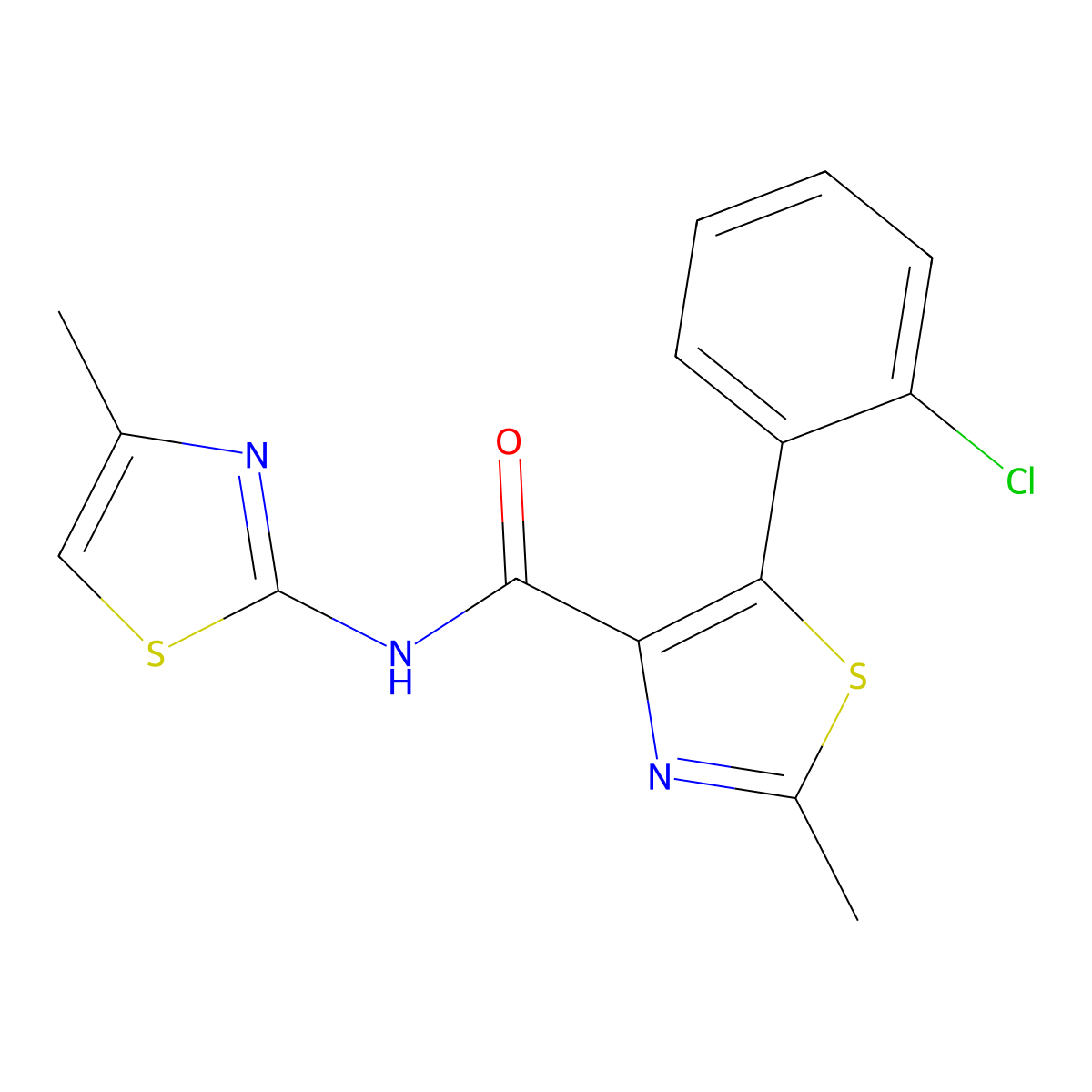 5-(2-chlorophenyl)-2-methyl-N-(4-methyl-1,3-thiazol-2-yl)-1,3-thiazole-4-carboxamide molecular structure, CAS 1574516-46-3