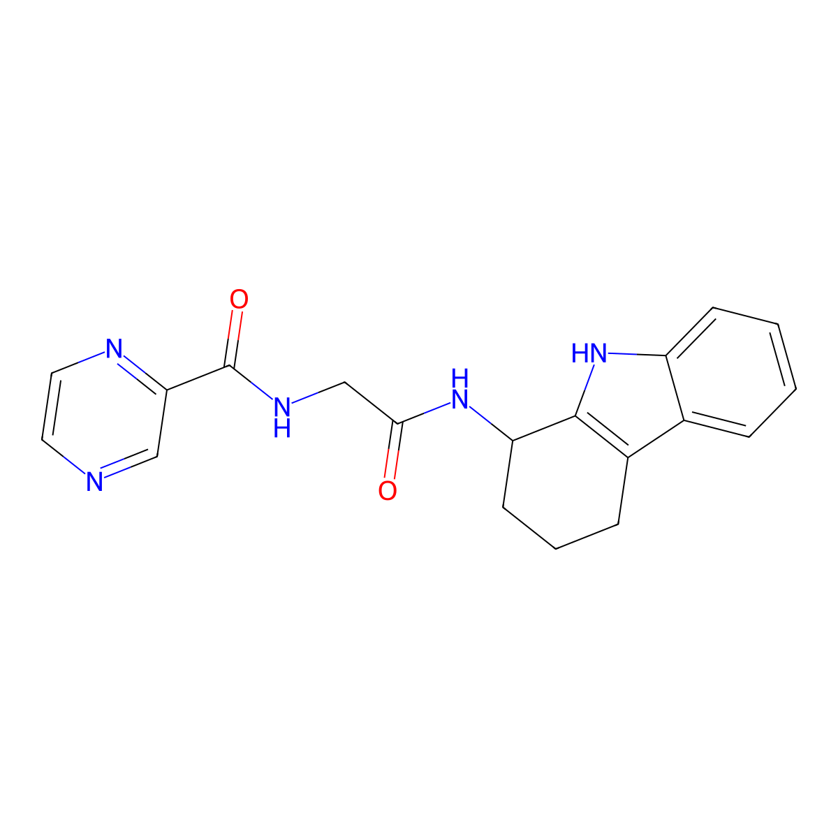 N-[2-oxo-2-(2,3,4,9-tetrahydro-1H-carbazol-1-ylamino)ethyl]-2-pyrazinecarboxamide molecular structure, CAS 1574517-09-1