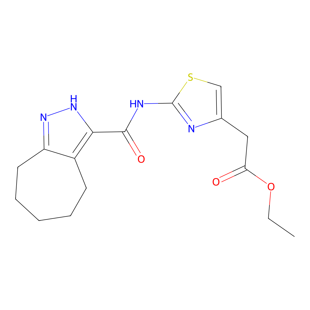 Ethyl {2-[(2,4,5,6,7,8-hexahydrocyclohepta[c]pyrazol-3-ylcarbonyl)amino]-1,3-thiazol-4-yl}acetate molecular structure, CAS 1574517-24-0